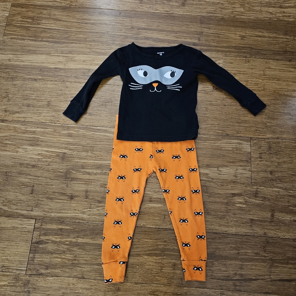 NWOT Carter's Halloween Black Cat Bandit Pajamas PJ Set 18M